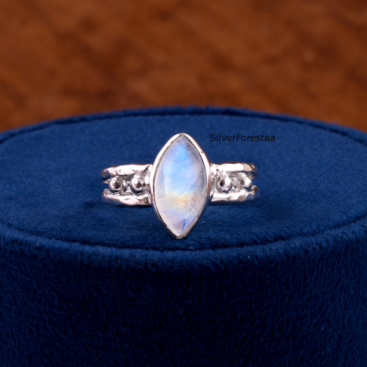 Elegant Rainbow Moonstone Ring – Artisan 925 Silver Jewelry