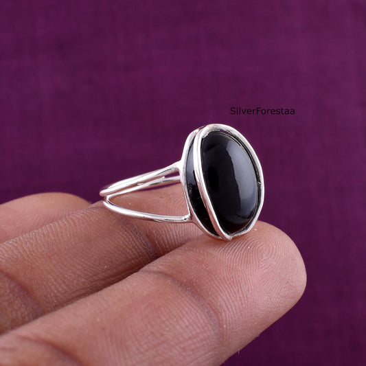 Black Onyx Silver Ring – Wire Wrapped Bohemian Style