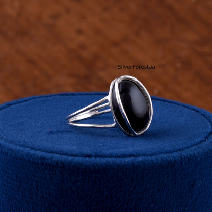 Black Onyx Silver Ring – Wire Wrapped Bohemian Style