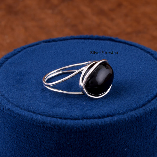 Handmade Black Onyx Wire Wrapped Ring in 925 Sterling Silver