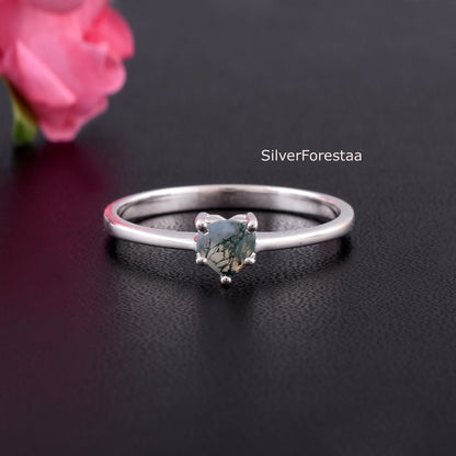 Dainty Moss Agate Ring in 925 Sterling Silver – Subtle Nature
