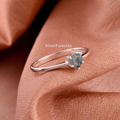 Dainty Moss Agate Ring in 925 Sterling Silver – Subtle Nature