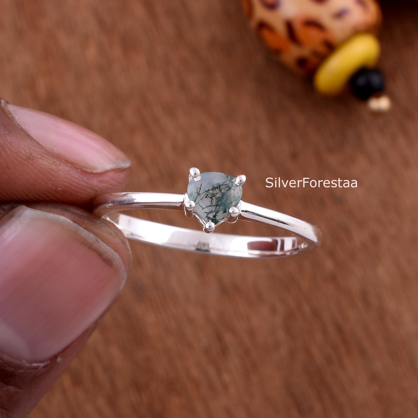 Dainty Moss Agate Ring in 925 Sterling Silver – Subtle Nature