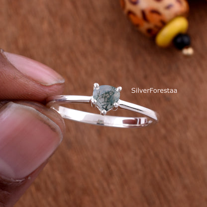 Dainty Moss Agate Ring in 925 Sterling Silver – Subtle Nature