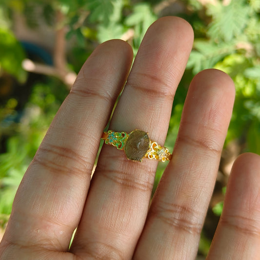 Natural Rough Moldavite Ring | Dainty Green Crystal Jewelry
