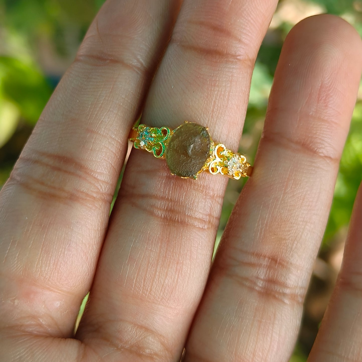 Natural Rough Moldavite Ring | Dainty Green Crystal Jewelry