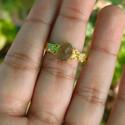 Natural Rough Moldavite Ring | Dainty Green Crystal Jewelry