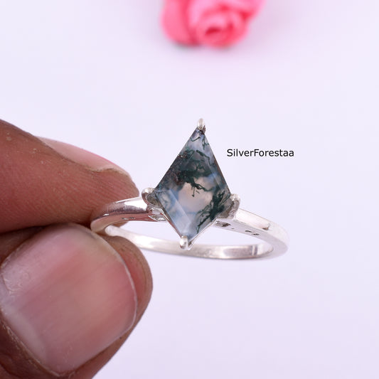 Moss Agate Gemstone Ring – 925 Solid Sterling Silver Design