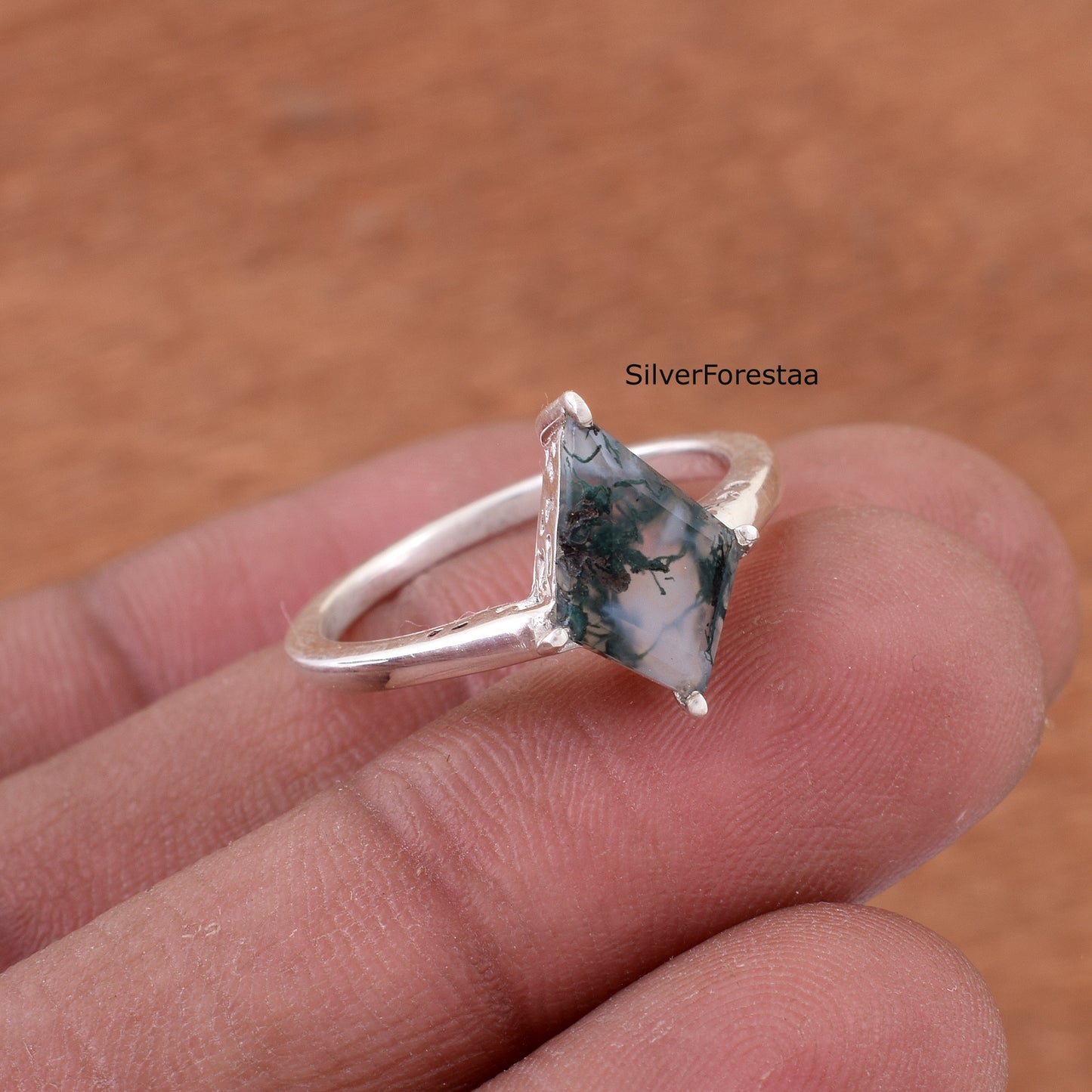 Moss Agate Gemstone Ring – 925 Solid Sterling Silver Design