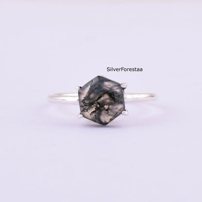 Moss Agate Ring in 925 Solid Sterling Silver – Nature’s Elegance