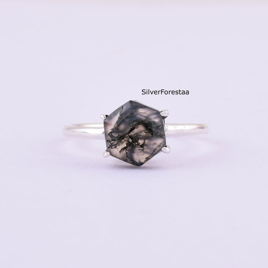Moss Agate Ring in 925 Solid Sterling Silver – Nature’s Elegance
