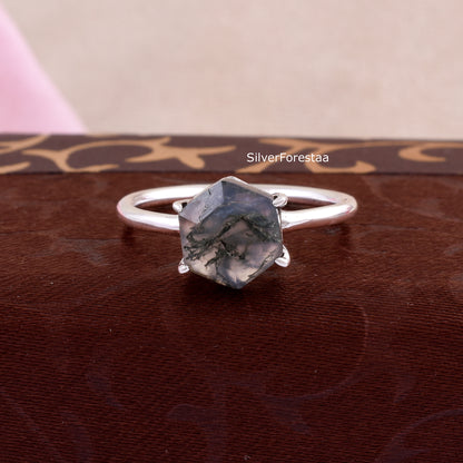 Moss Agate Ring in 925 Solid Sterling Silver – Nature’s Elegance