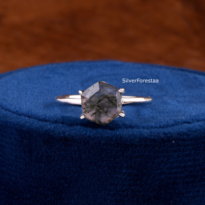Moss Agate Ring in 925 Solid Sterling Silver – Nature’s Elegance