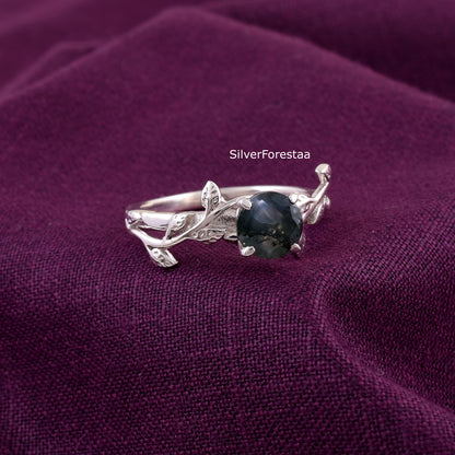 Dainty Leaf Moss Agate Ring – Solid 925 Sterling Silver