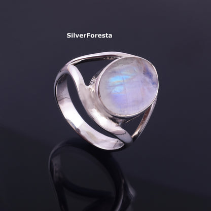 Handcrafted 925 Sterling Silver Ring with Rainbow Moonstone