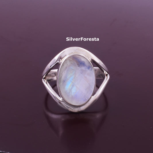 Handcrafted 925 Sterling Silver Ring with Rainbow Moonstone