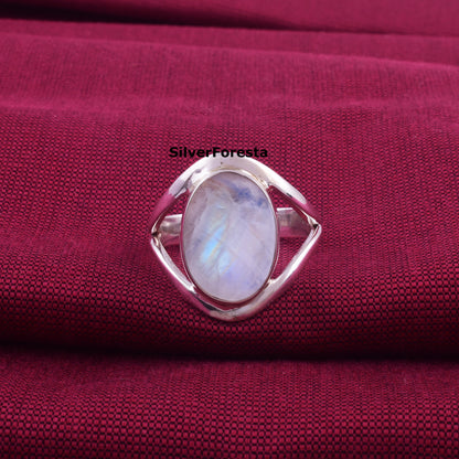 Handcrafted 925 Sterling Silver Ring with Rainbow Moonstone