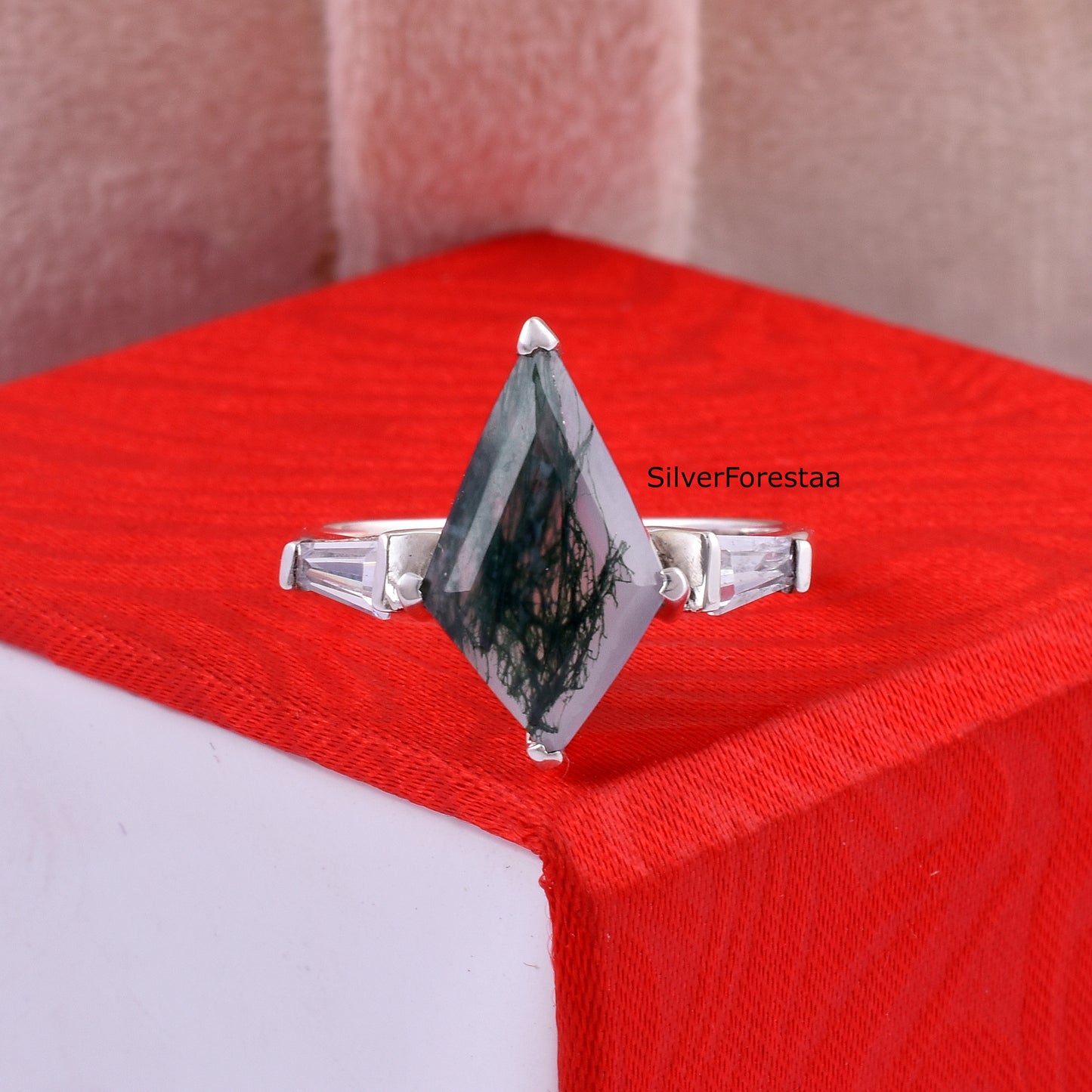 Moss Agate silver ring
