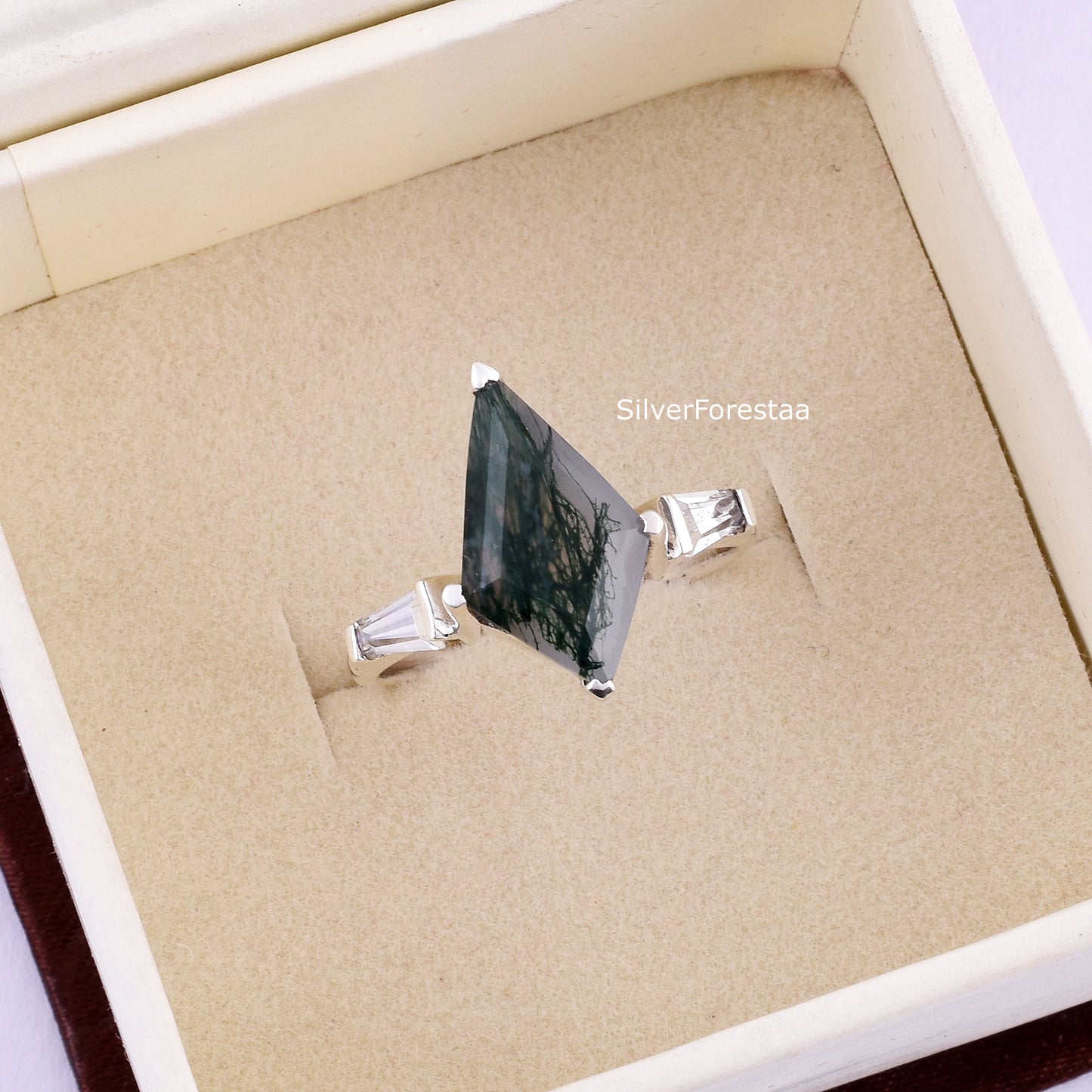 Moss Agate silver ring