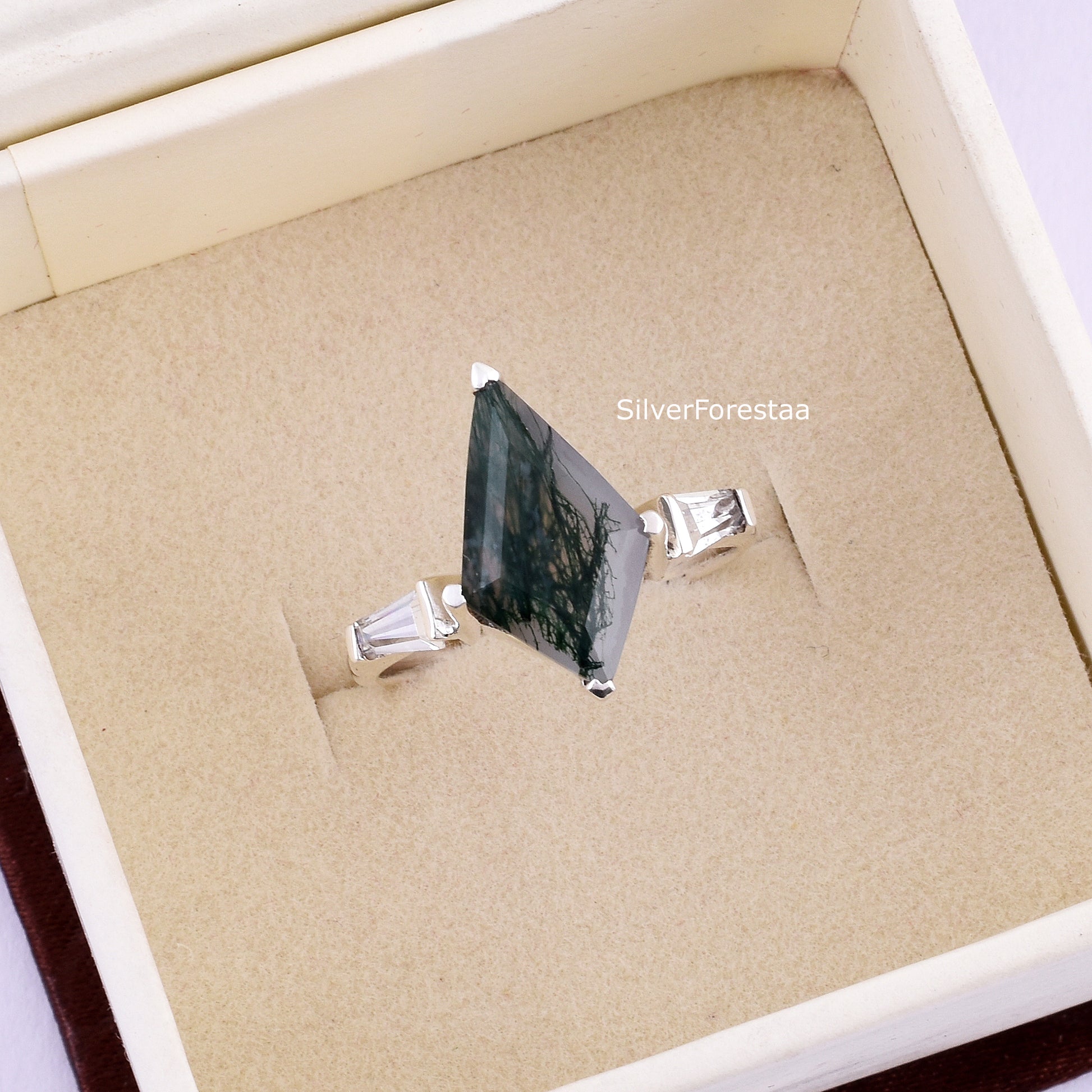 Moss Agate silver ring