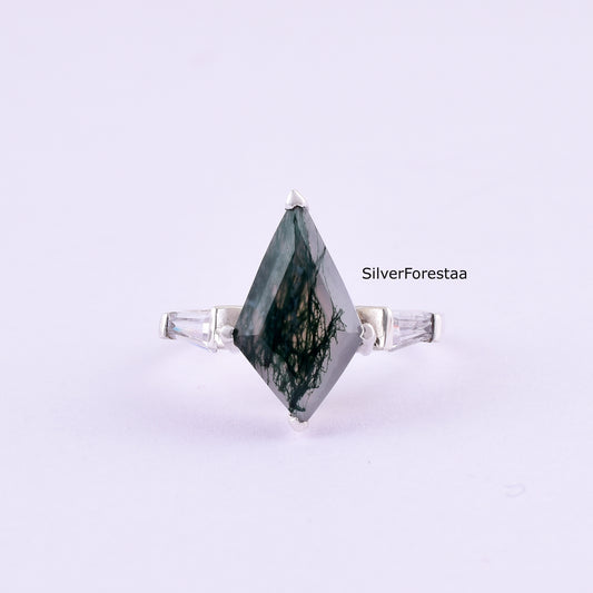 Moss Agate silver ring
