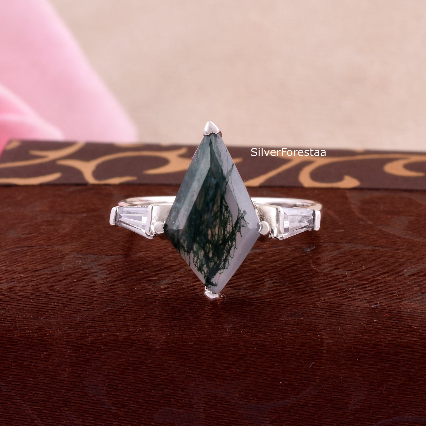 Moss Agate silver ring