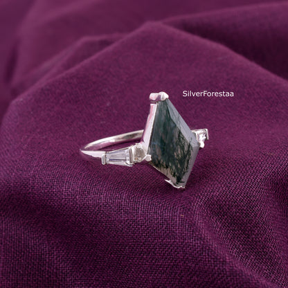 Moss Agate silver ring