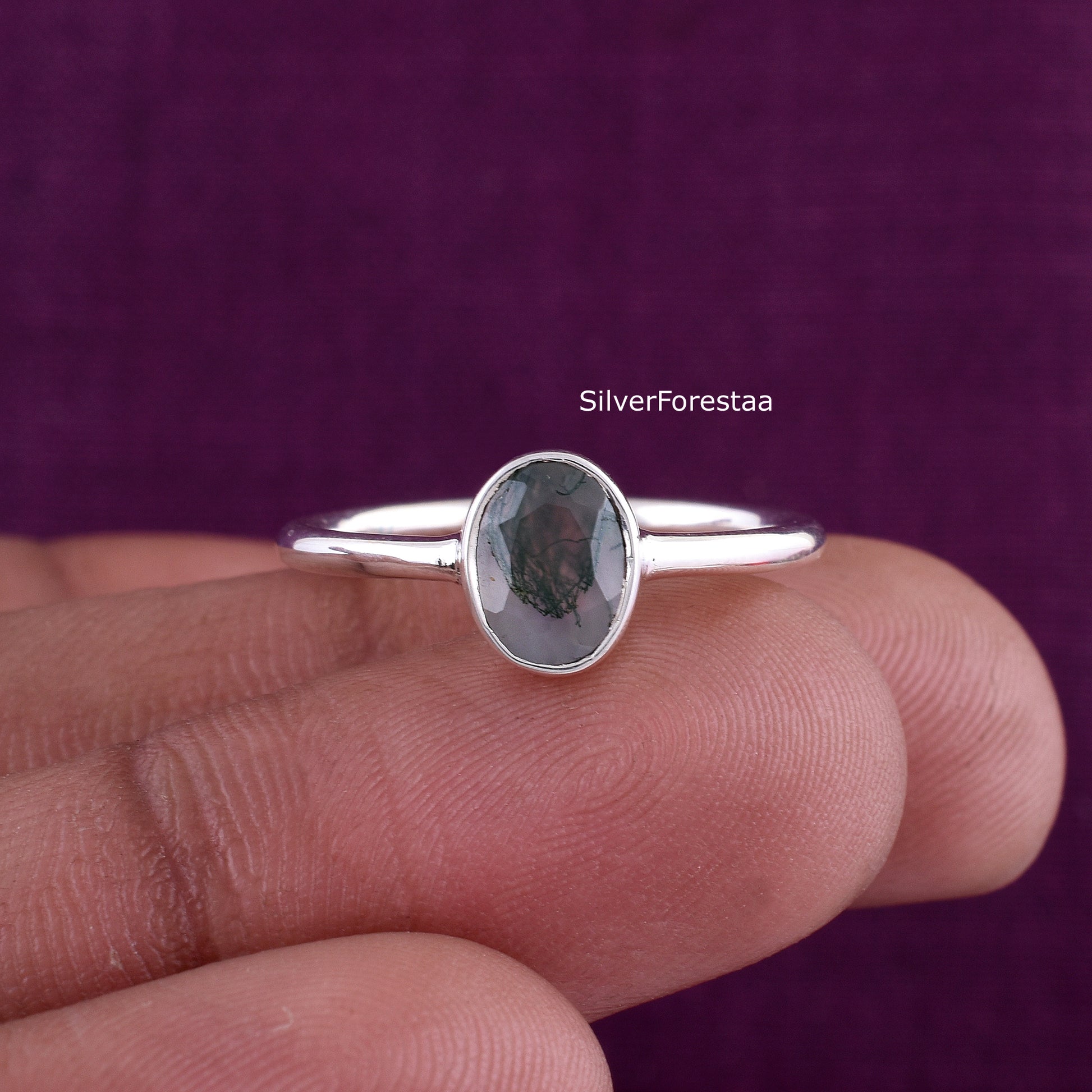moss agate silver ring 