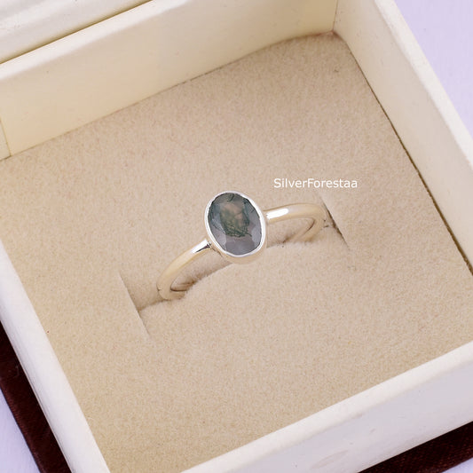 moss agate silver ring 