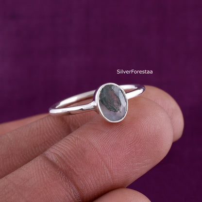 moss agate silver ring