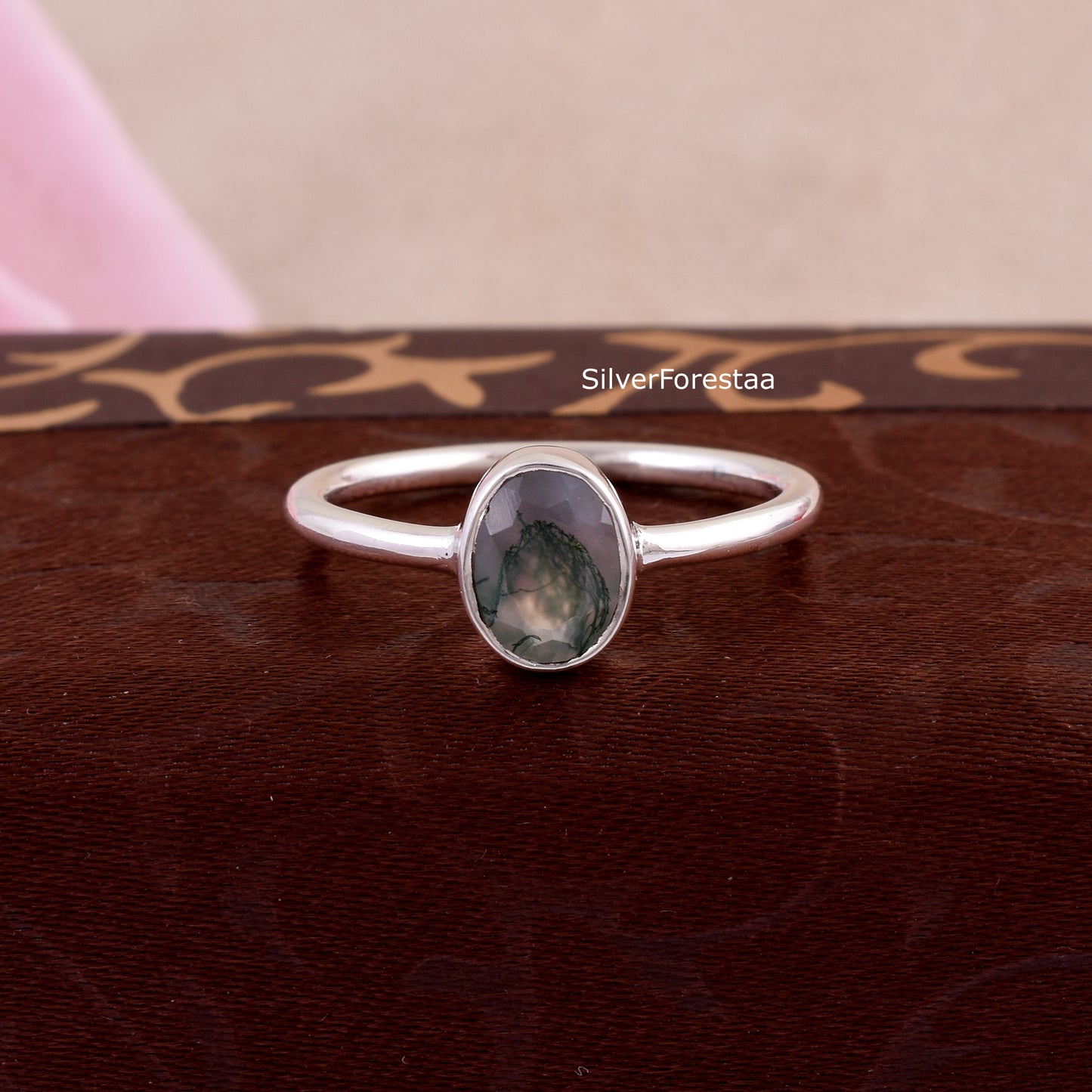 moss agate silver ring