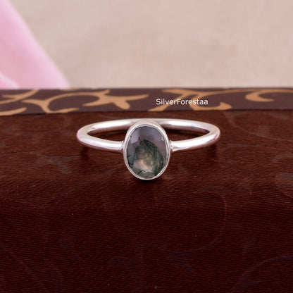 moss agate silver ring
