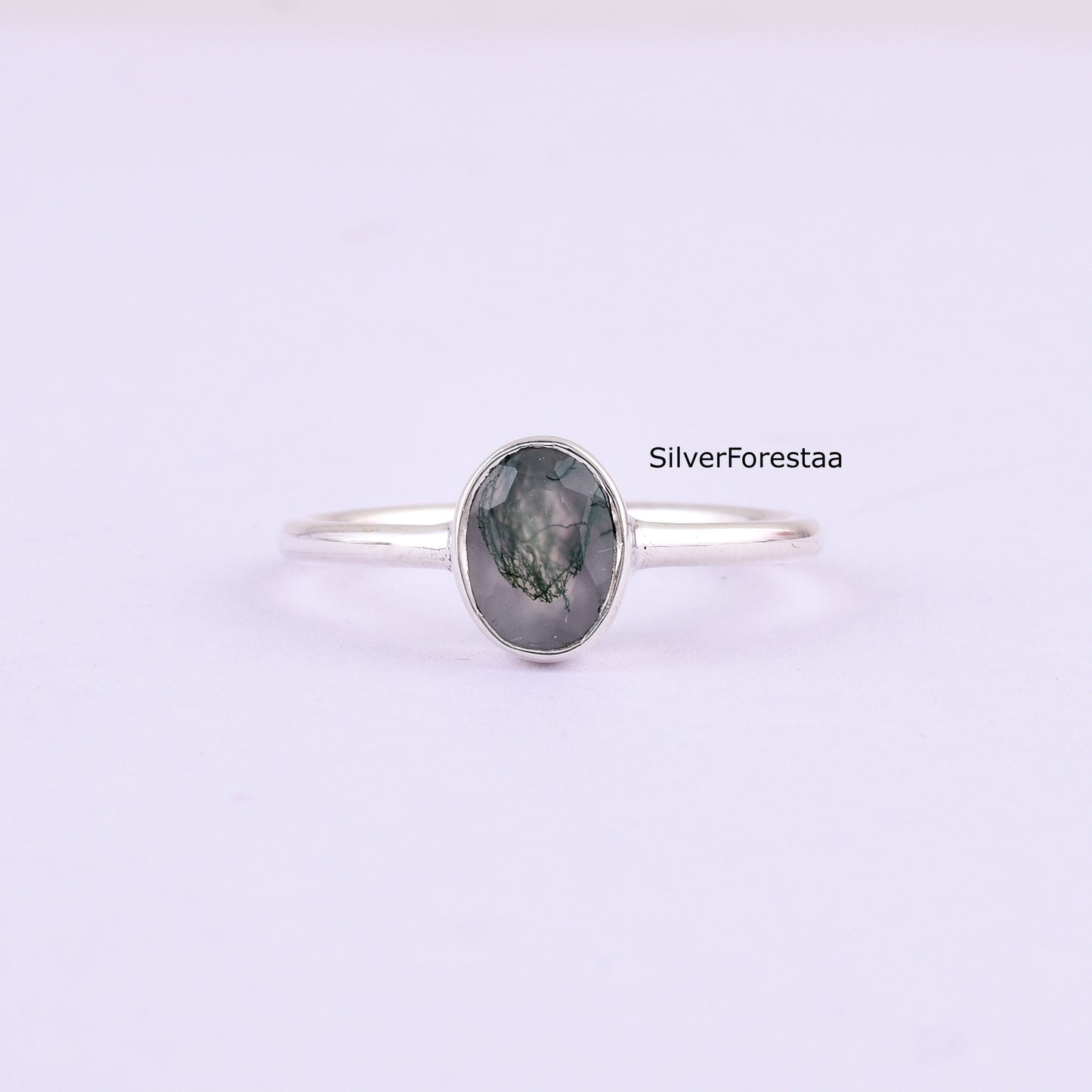 moss agate silver ring