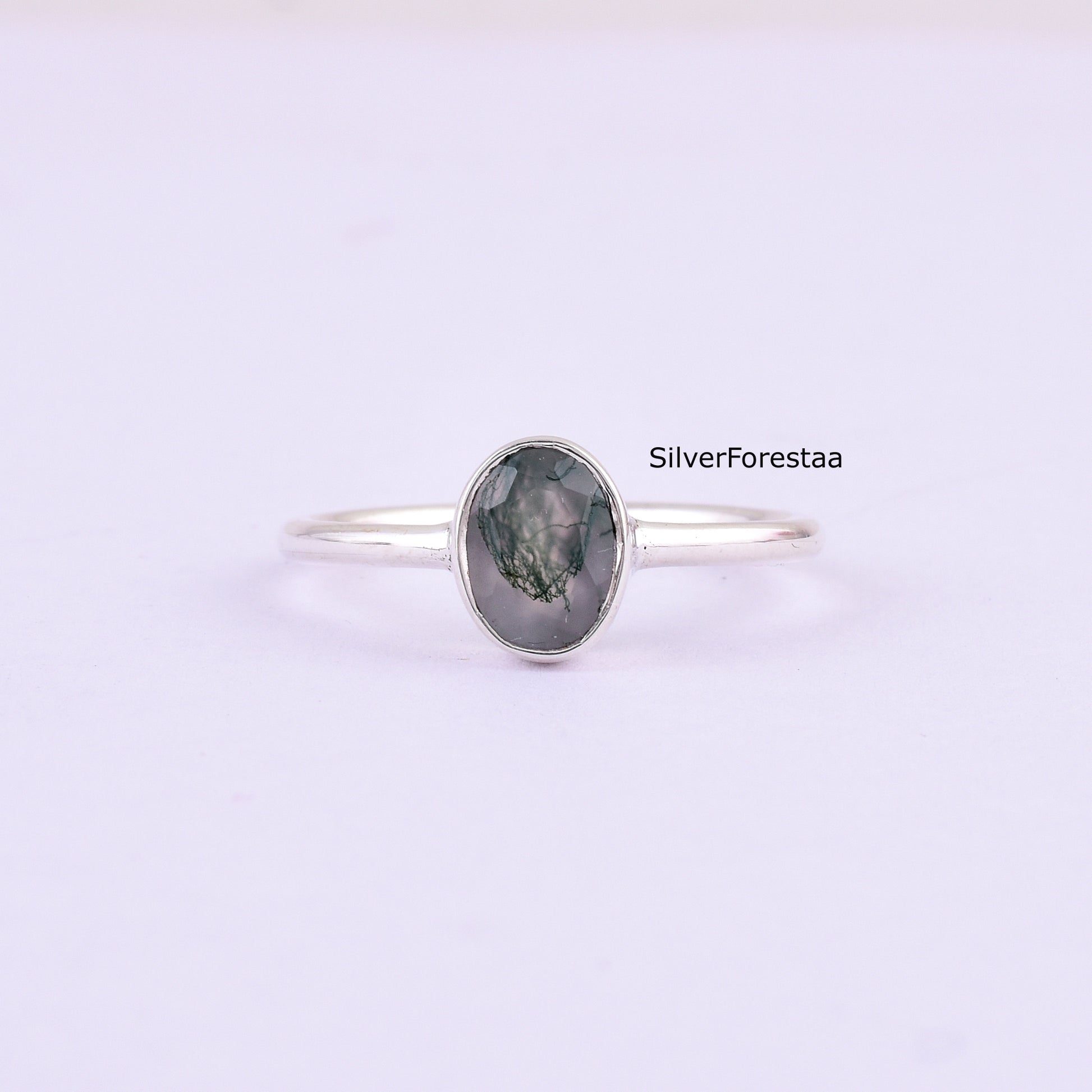 moss agate silver ring