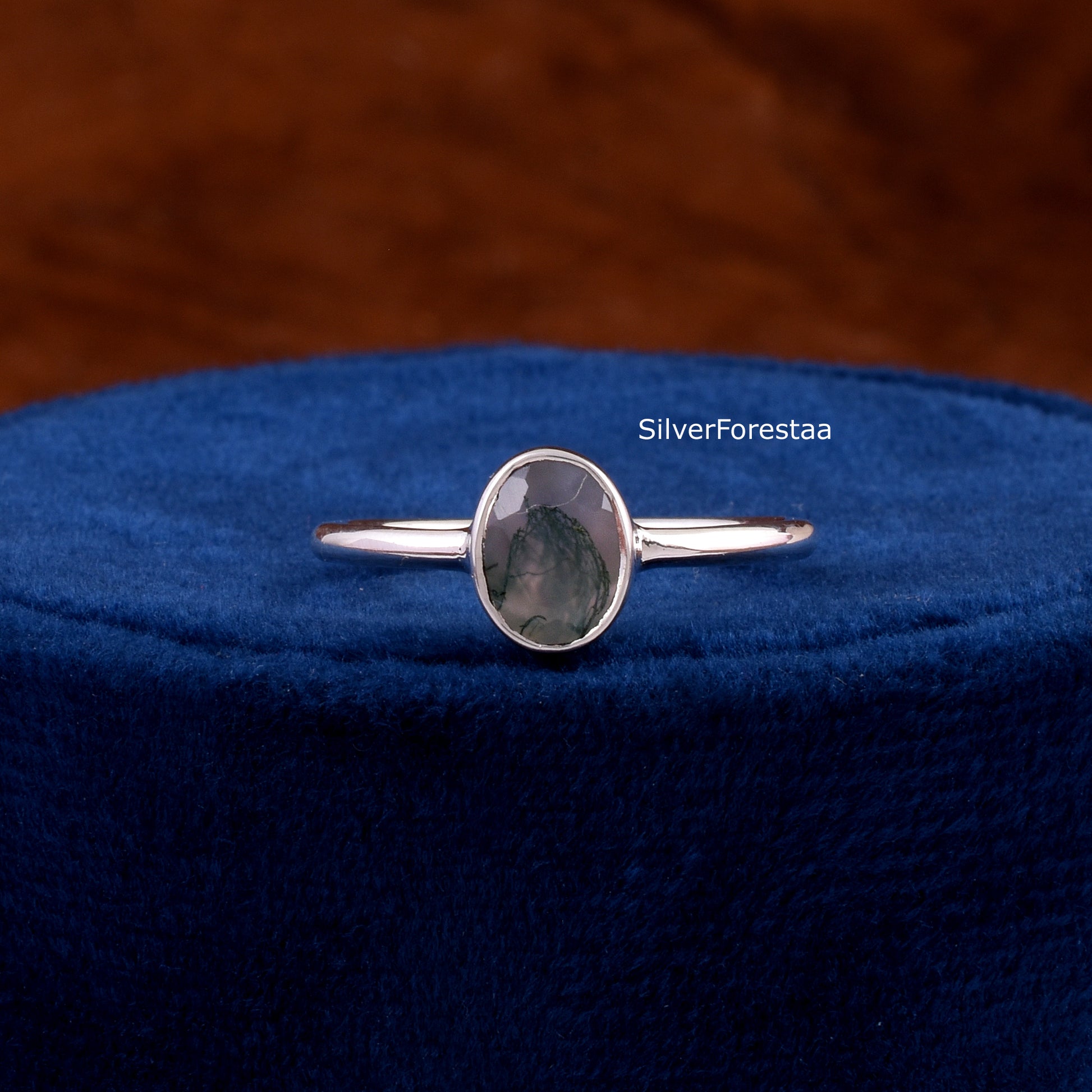 moss agate silver ring
