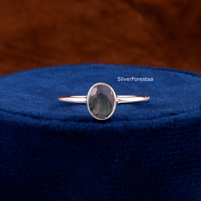 moss agate silver ring