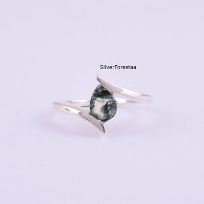 Moss Agate Statement Ring – Handcrafted in 925 Silver