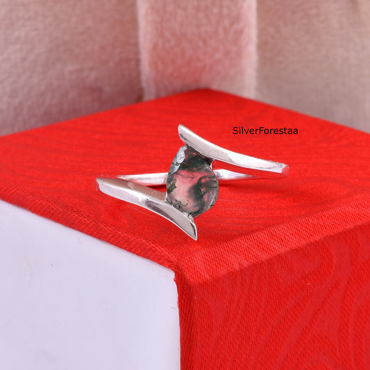 Moss Agate Statement Ring – Handcrafted in 925 Silver
