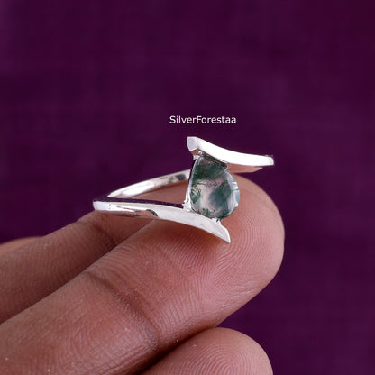 Moss Agate Statement Ring – Handcrafted in 925 Silver