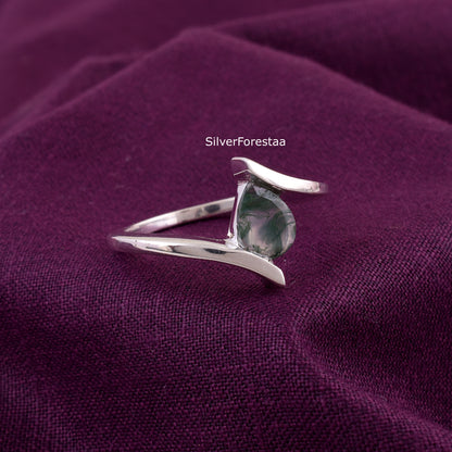 Moss Agate Statement Ring – Handcrafted in 925 Silver