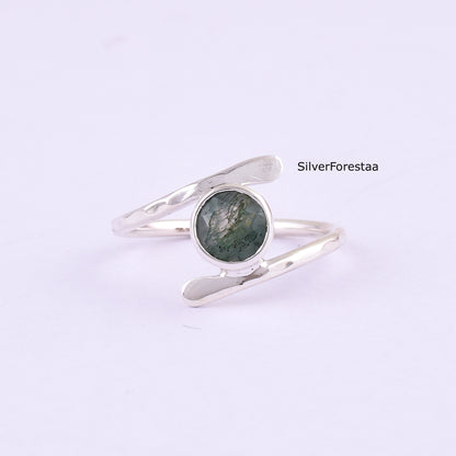 Vintage Style Moss Agate Ring in 925 Sterling Silver