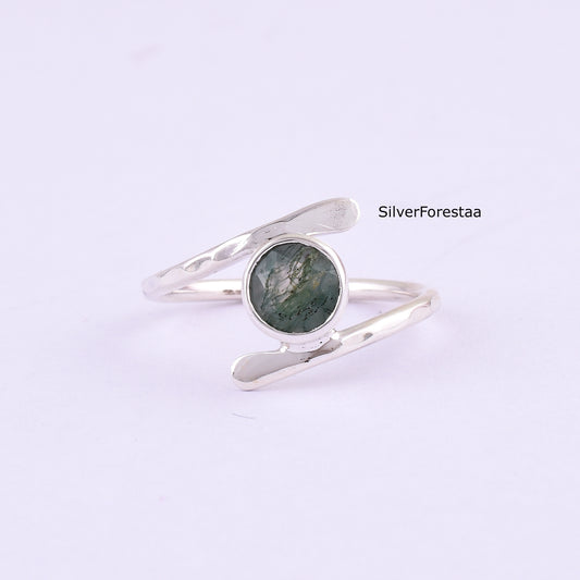 Vintage Style Moss Agate Ring in 925 Sterling Silver