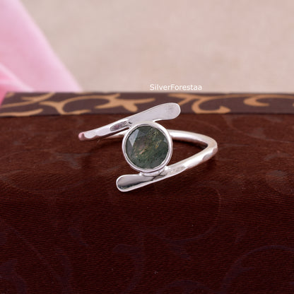 Vintage Style Moss Agate Ring in 925 Sterling Silver