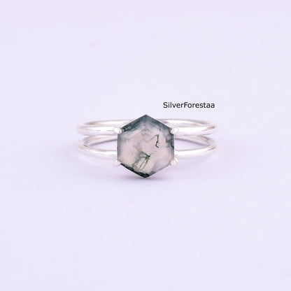 Dainty Moss Agate Ring – Genuine 925 Sterling Silver