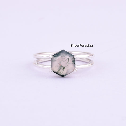 Dainty Moss Agate Ring – Genuine 925 Sterling Silver
