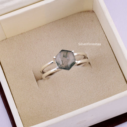 Dainty Moss Agate Ring – Genuine 925 Sterling Silver