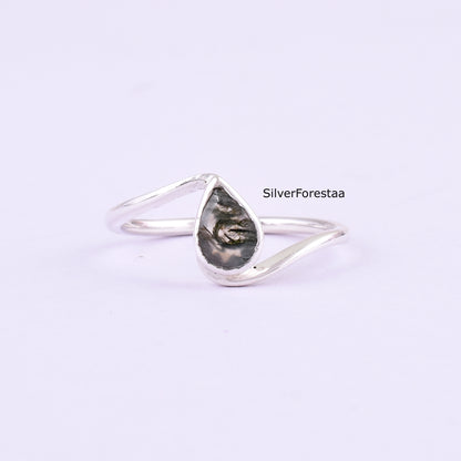 Nature-Inspired Moss Agate Silver Ring – 925 Sterling