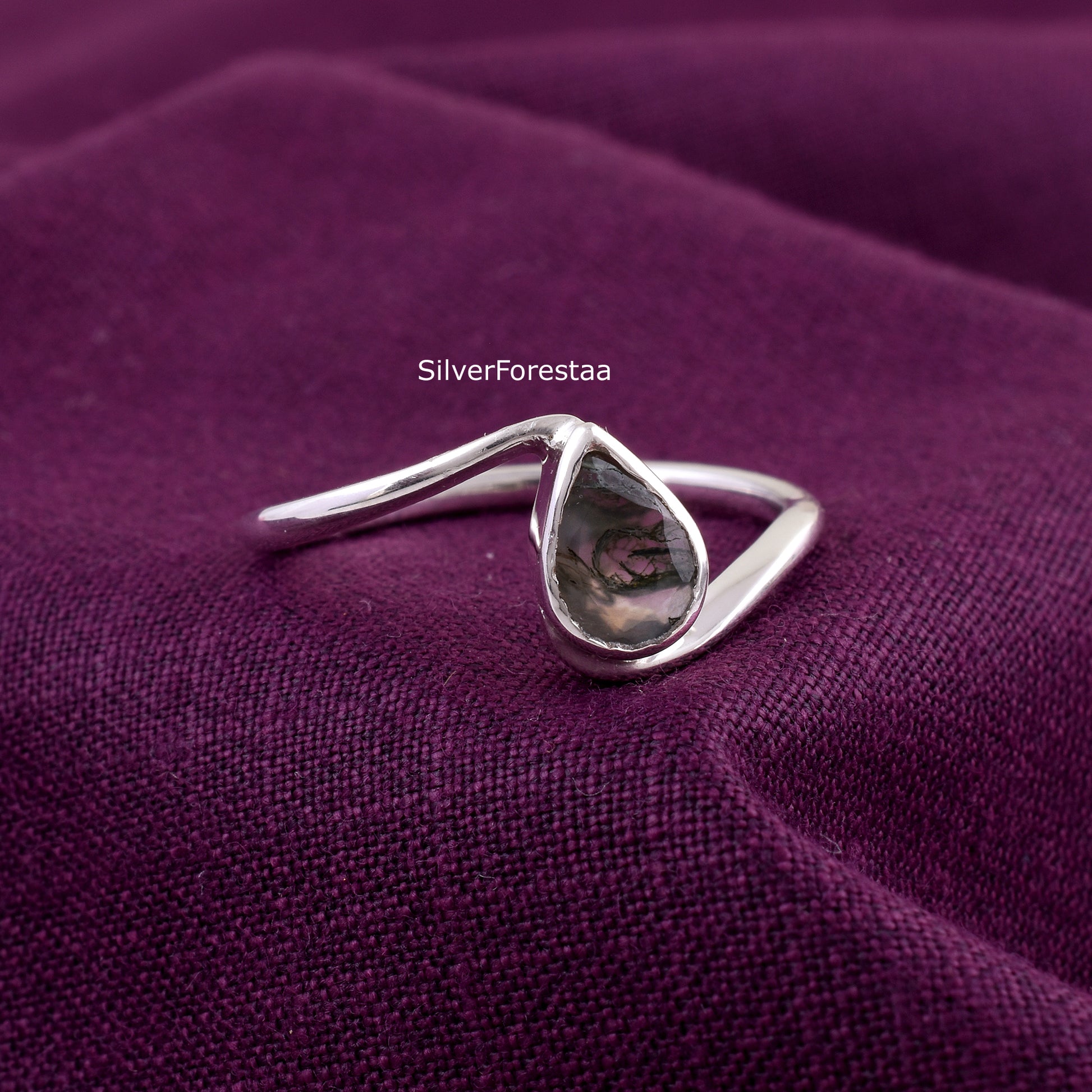 Moss Agate Silver Ring