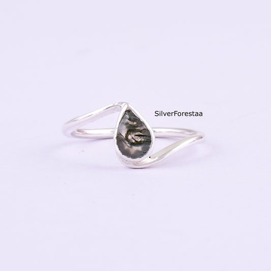 Moss Agate Silver Ring