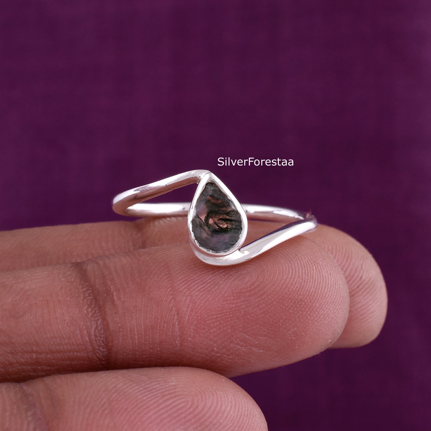 Nature-Inspired Moss Agate Silver Ring – 925 Sterling